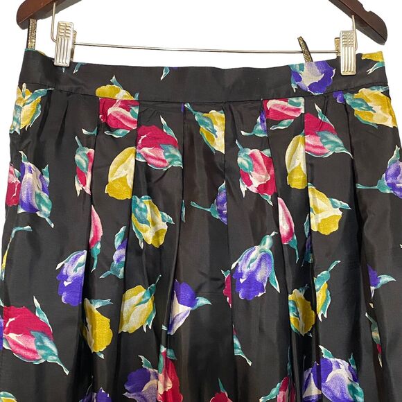 Brigitte Both Full Skirt Long West Germany Floral Print Size 44 Taffeta 80s - Picture 3 of 7